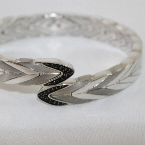 John Hardy Modern Chain Sterling Silver 925 Black Sapphire Bypass Cuff Bracelet - Picture 11 of 13